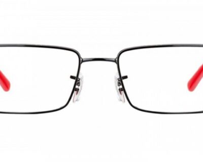 Rayban Black Red Metal Sheet Rectangle Full Rim Eyeglasses