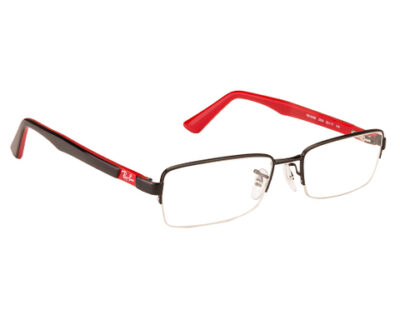 Rayban Black Red Metal Rectangle Half Rim Eyeglasses