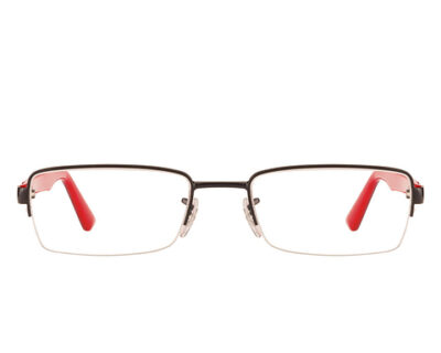 Rayban Black Red Metal Rectangle Half Rim Eyeglasses