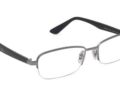 Rayban Silver Black Rectangle Half Rim Eyeglasses