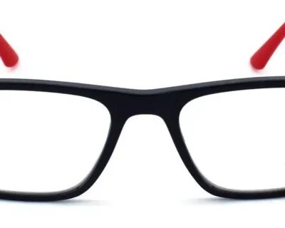 Rayban Black Red Rectangle Full Rim Eyeglasses