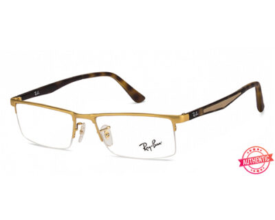 Rayban Golden Brown Metal Rectangle Half Rim Eyeglass