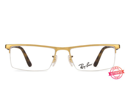 Rayban Golden Brown Metal Rectangle Half Rim Eyeglass